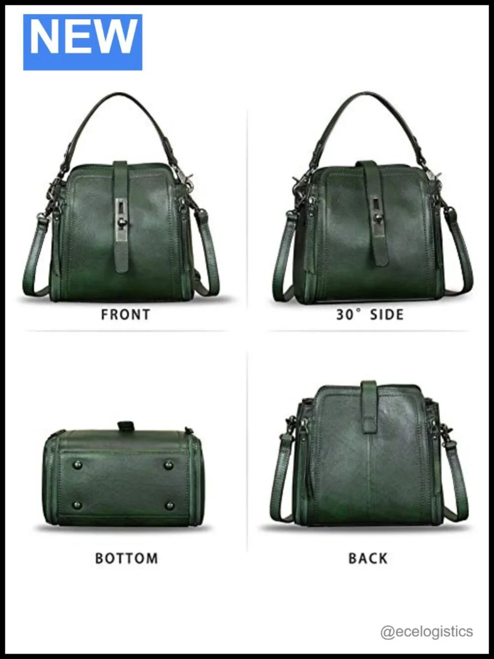 Genuine Leather Vintage Handmade Satchel Crossbody Purse with Removable